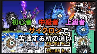 にゃんこ大戦争　初心者　中級者　上級者　サイクロンで苦戦する所の違い！